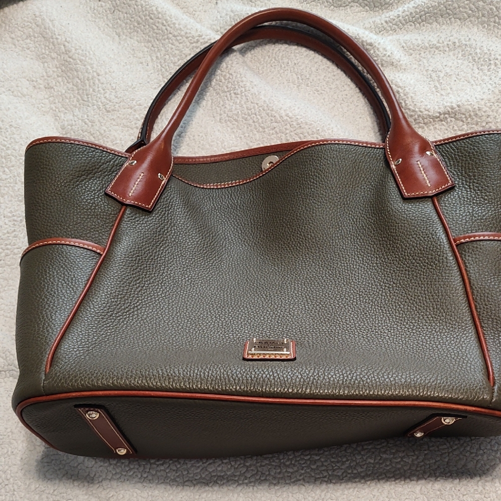 Dooney & Bourke Green and Brown Tote Bag with Leather Accents